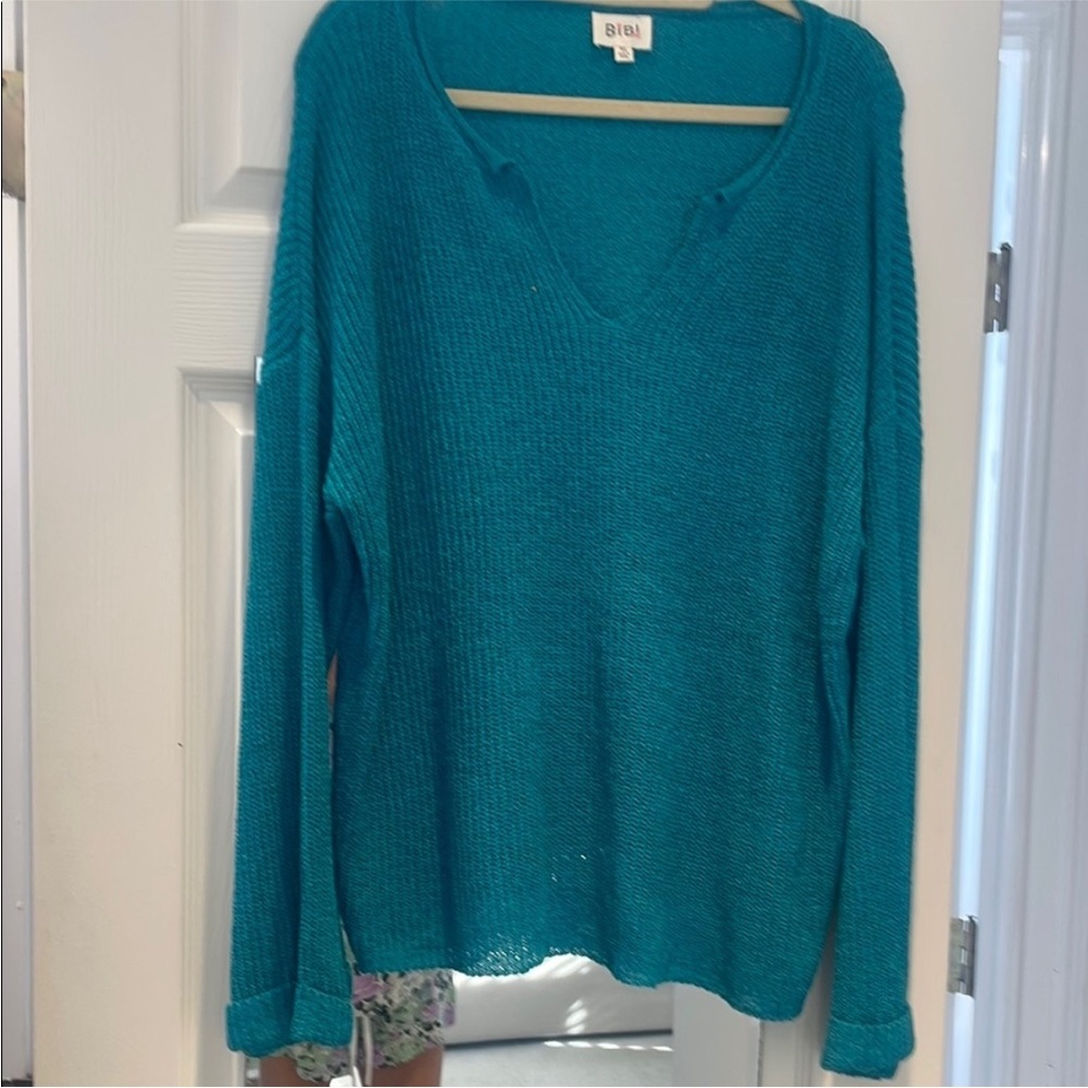 Bibi Teal V-Neck knit Sweater